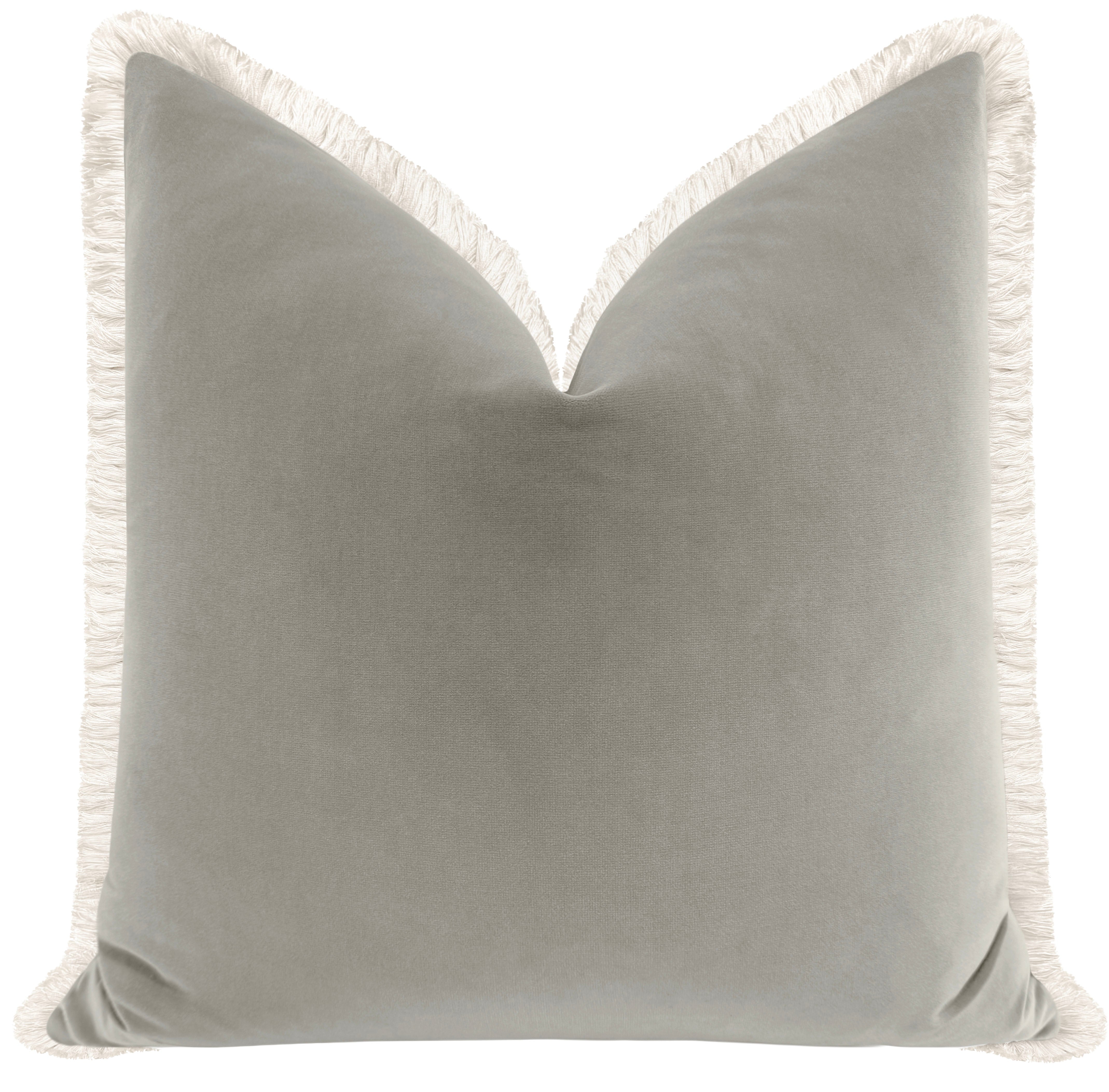 SIGNATURE VELVET // DOVE GREY + FRINGE - 20" X 20" / Bone Fringe - Image 3