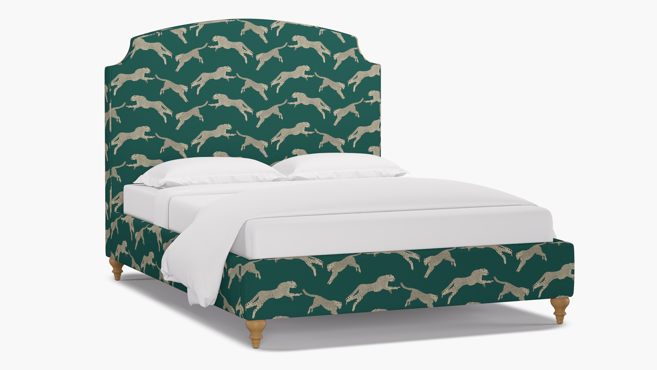 Cove Bed, Polo Green Cheetah, Natural Traditional Turned Leg, Twin - Image 1