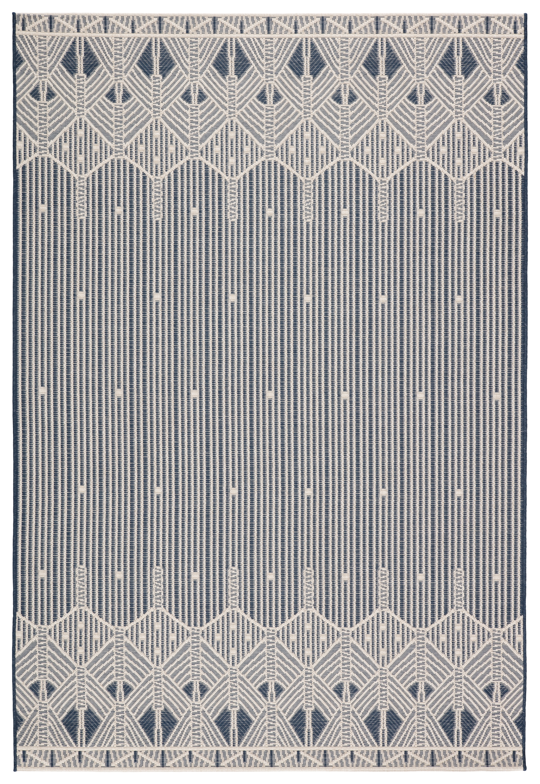 Belvidere Indoor/ Outdoor Geometric Dark Blue/ Cream Area Rug (8'9"X12'5") - Image 0