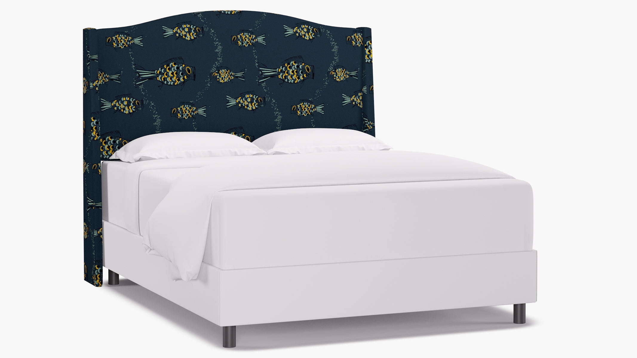 Classic Wingback Headboard, Indigo Sakana, Queen - Image 0