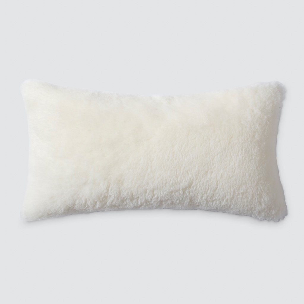 Sheepskin Lumbar Pillow - White - 14'' x 30'' By The Citizenry - Image 0