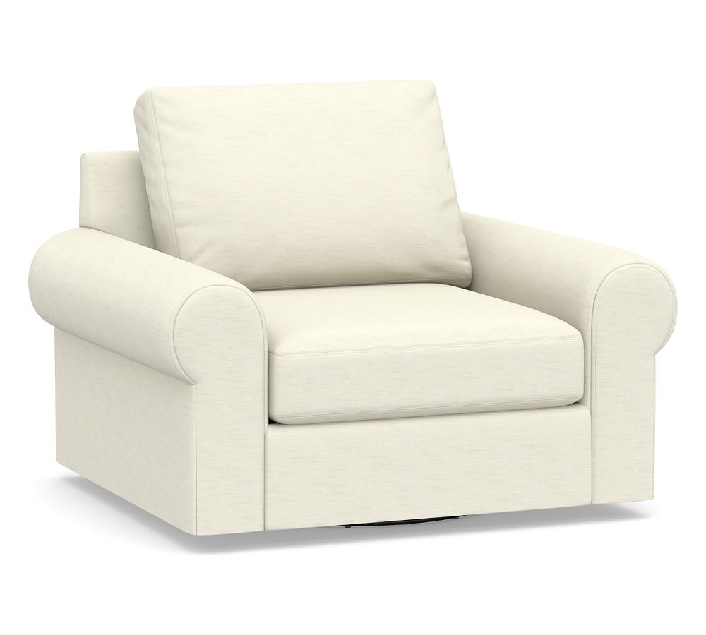 Big Sur Roll Arm Upholstered Swivel Armchair, Down Blend Wrapped Cushions, Performance Slub Cotton Ivory - Image 0