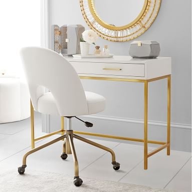 Andie Swivel Desk Chair, Performance Everyday Velvet Ivory - Image 3