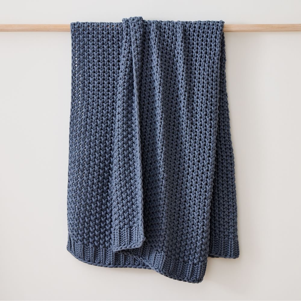 Chunky Cotton Knit Throw, 50"x60", Marina Blue - Image 0