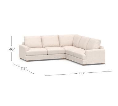 Canyon Square Arm Upholstered 3-Piece L-Shaped Sectional, Down Blend Wrapped Cushions, Basketweave Slub Ivory - Image 1