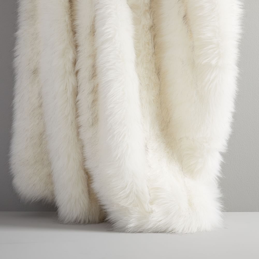 Faux Fur Brushed Tips Throw, White, 47x60 - Image 0