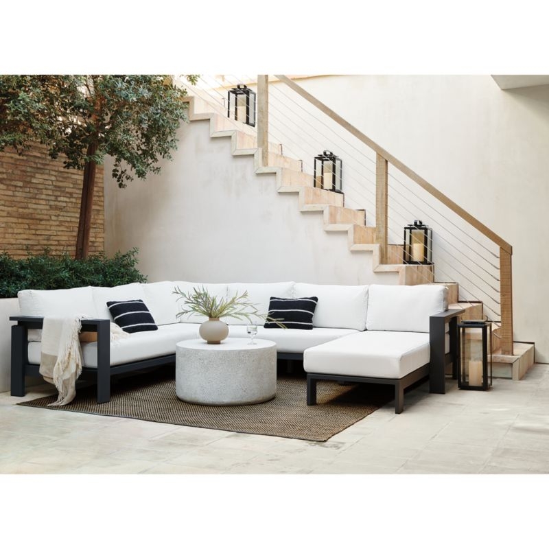 Walker Metal Outdoor Corner Chair with Canvas White Cushions - Image 1