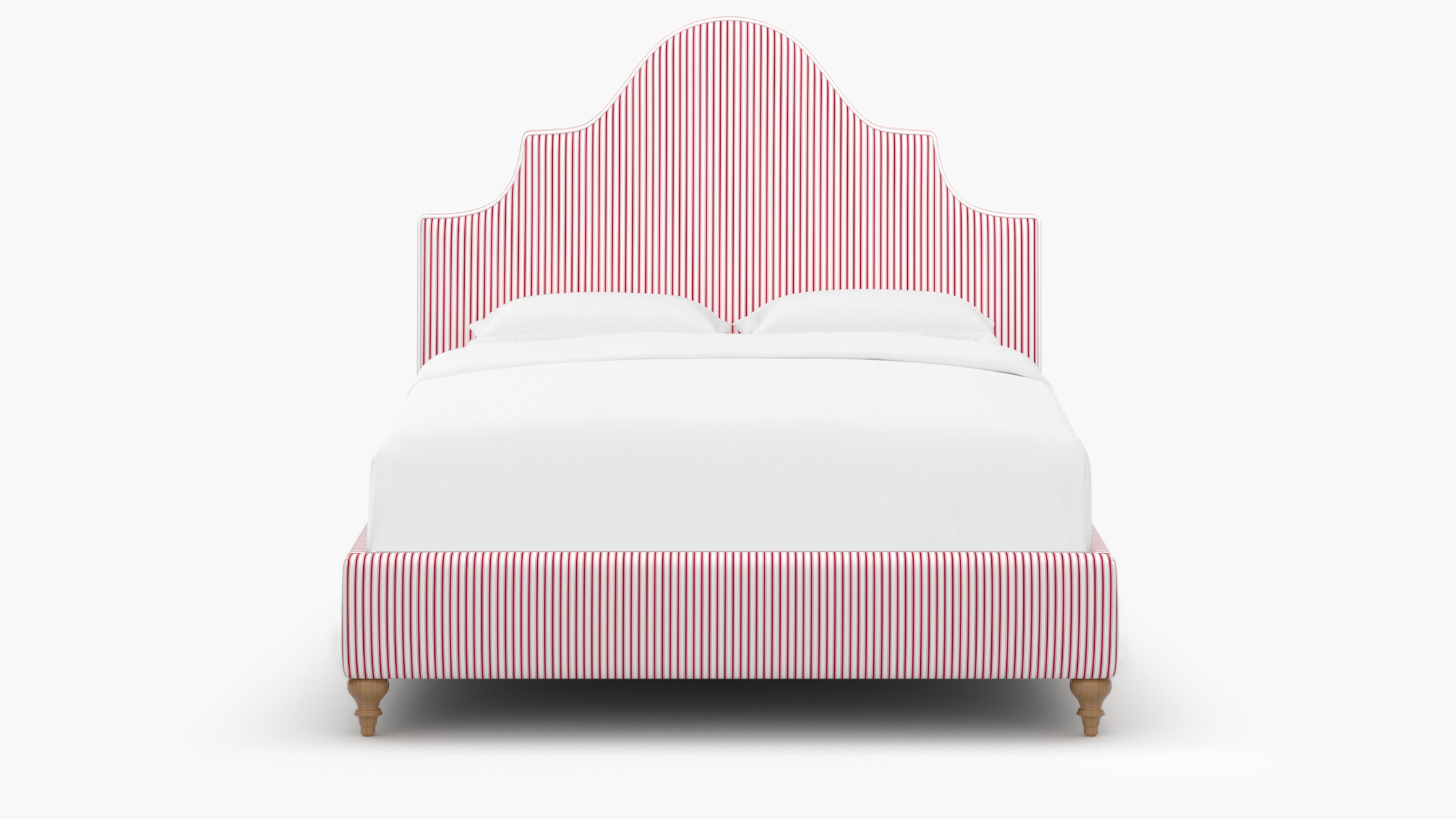Statement Bed, Red Classic Ticking Stripe, Natural Traditional Turned Leg, Twin - Image 1