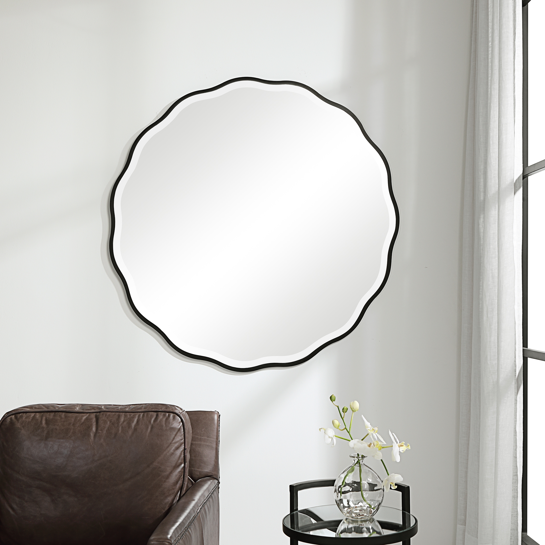 Aneta Black Round Mirror - Image 0