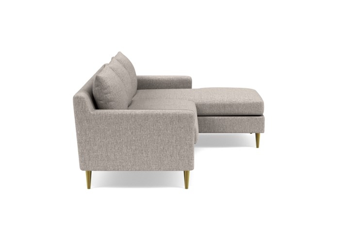 Sloan Right Sectional with Brown Earth Fabric, down alternative cushions, and Brass Plated legs - Image 2