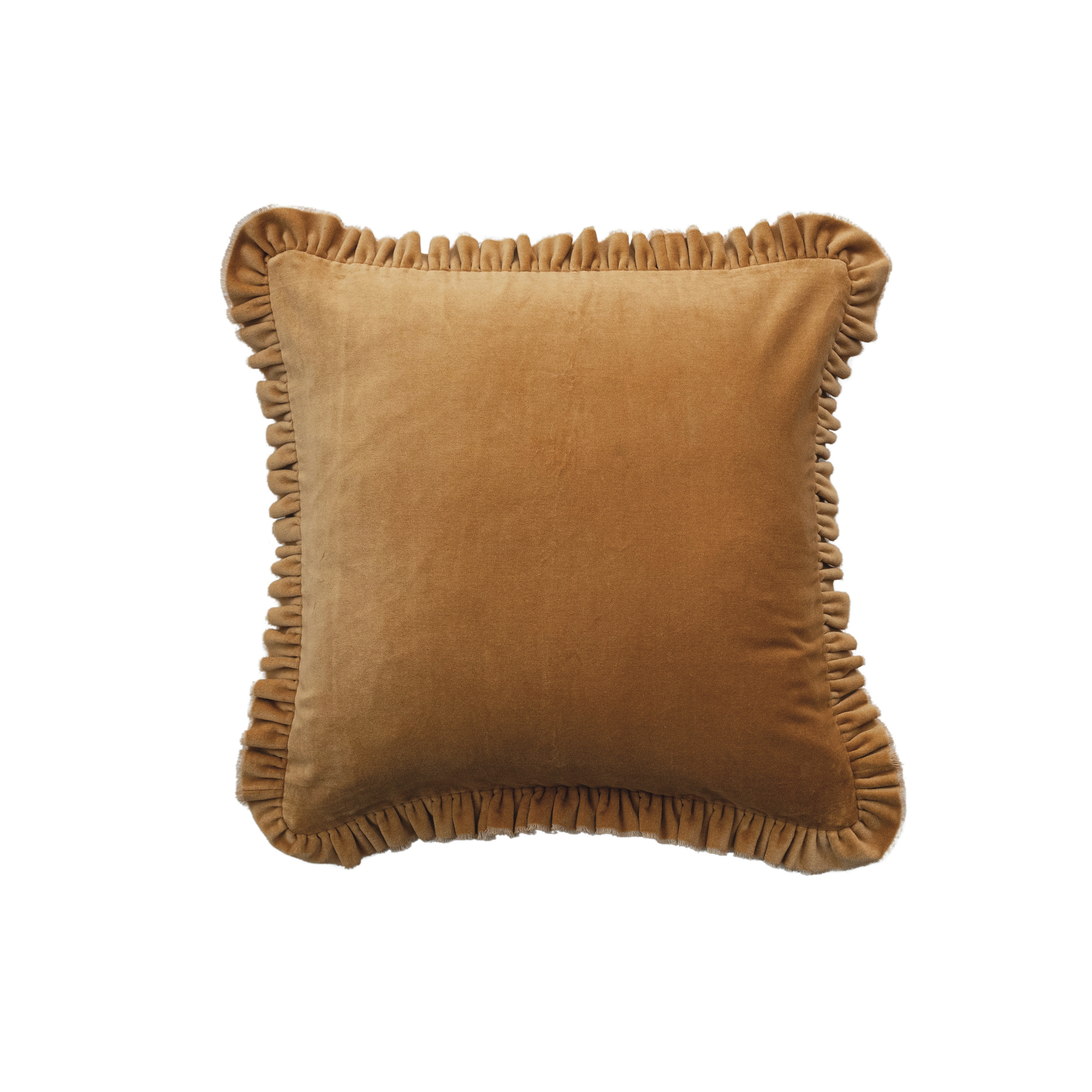 Velvet Ruffled Square Pillow, Mustard - Image 0