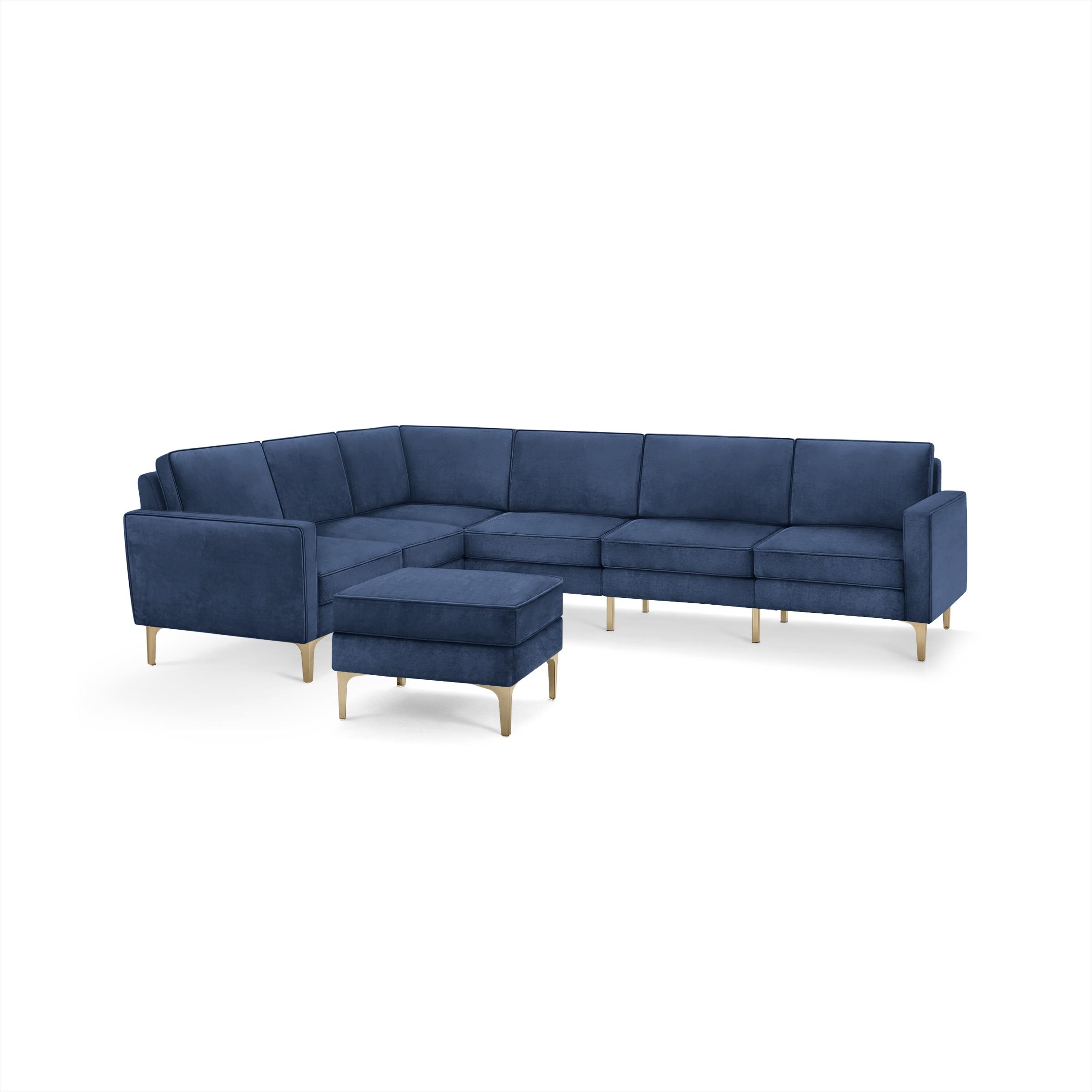 Nomad Velvet 6-Seat Corner Sectional and Ottoman in Midnight - Image 0
