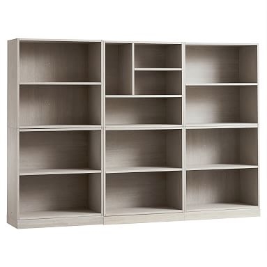 Stack Me Up Mixed Shelf Tall Bookcase (1 Mixed + 5 2 Shelf), Brushed Fog - Image 0