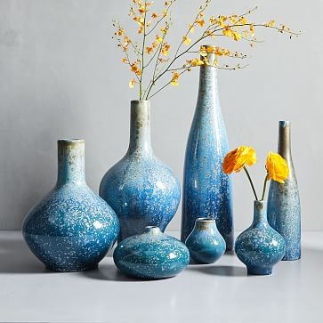 Reactive Glaze Vase, Ocean, Low Wide, 4" - Image 1