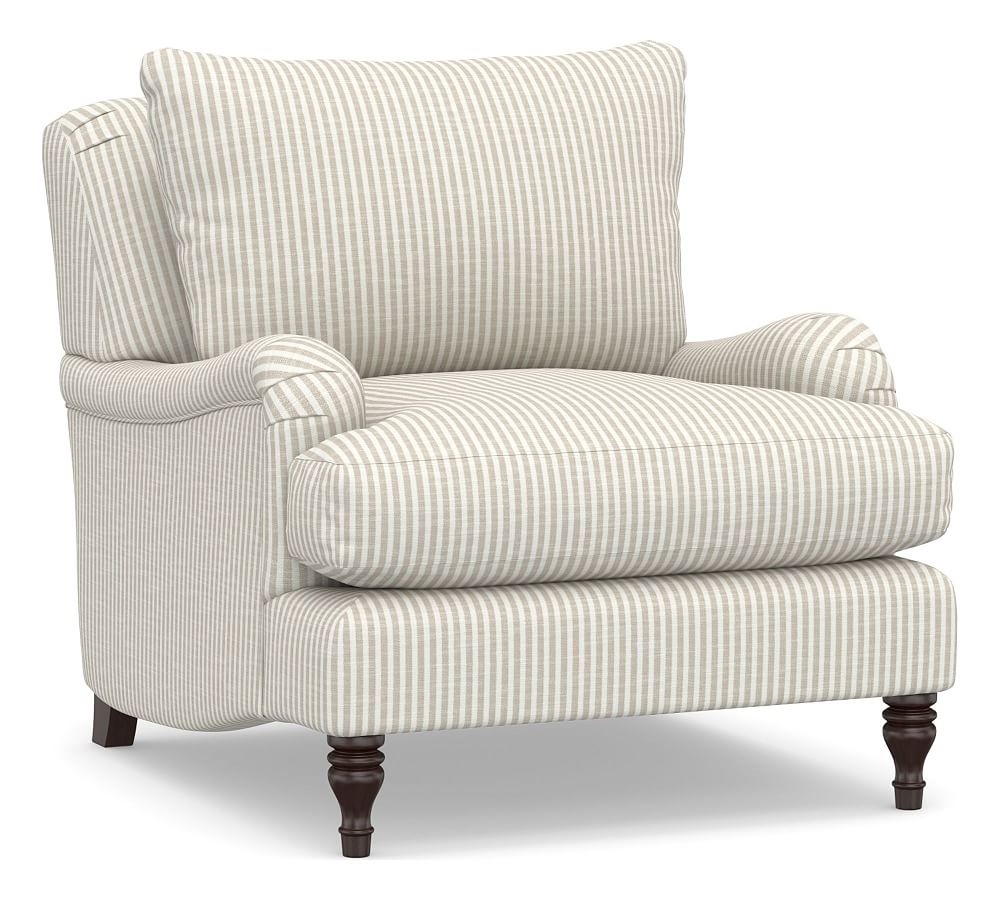Carlisle English Arm Upholstered Armchair, Down Blend Wrapped Cushions, Classic Stripe Oatmeal - Image 0