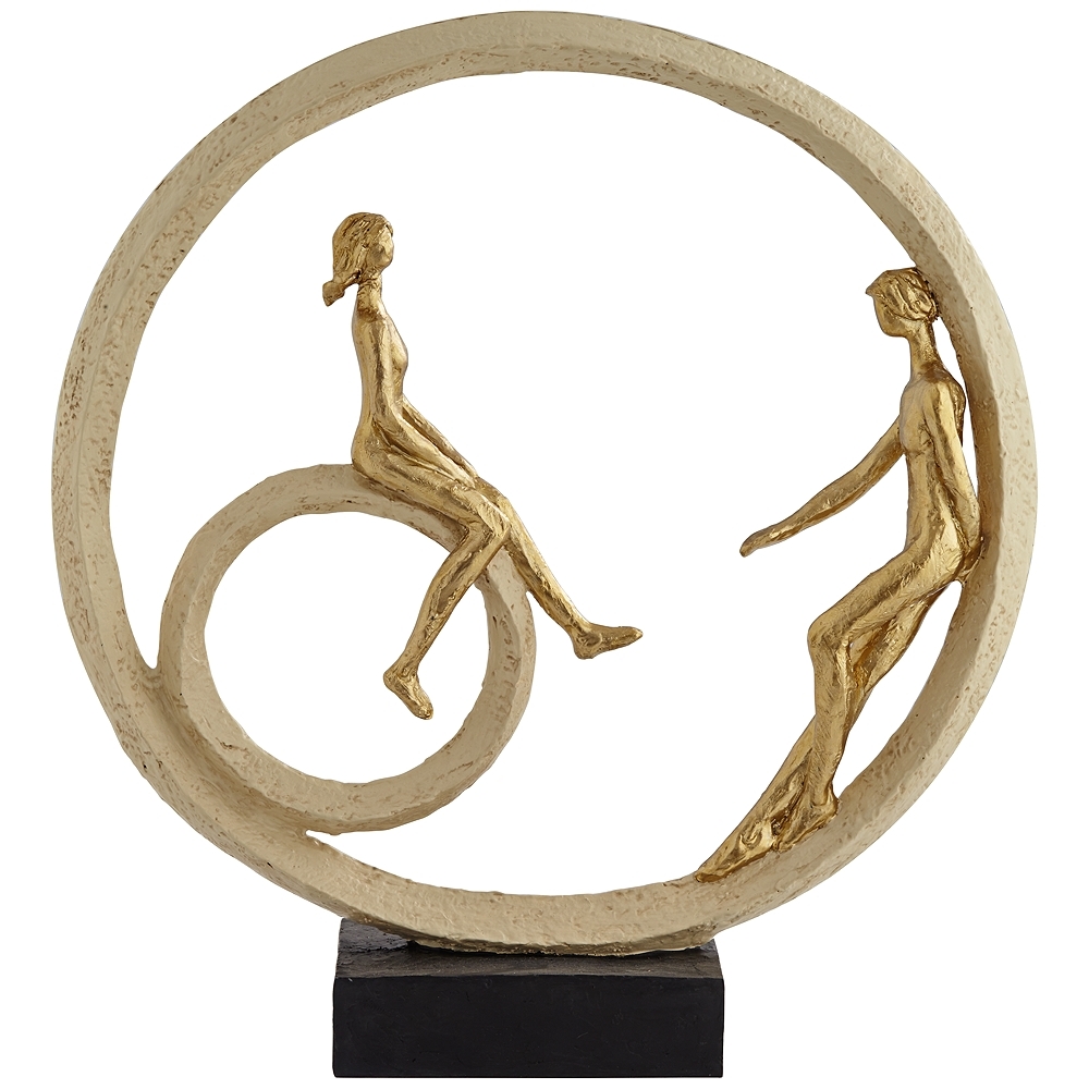 Couple in Circle 16" High Rough Gold Sculpture - Style # 90N35 - Image 0
