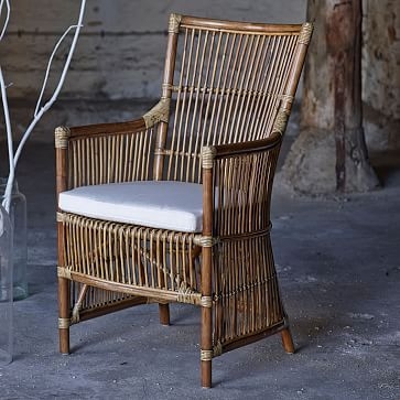 Rattan Chair + Cushion, Antique - Image 1