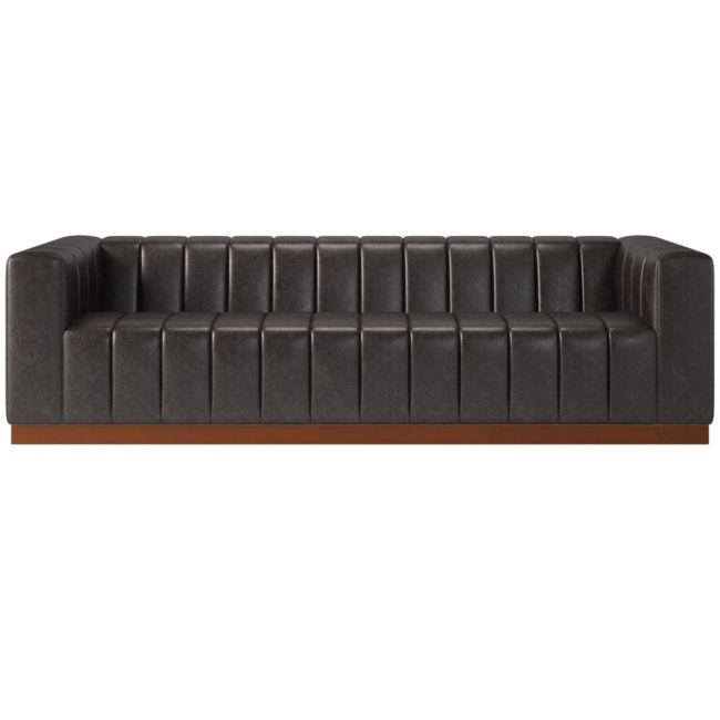 Forte 101" Extra-Large Channeled Leather Sofa with Walnut Base Bello Black - Image 0
