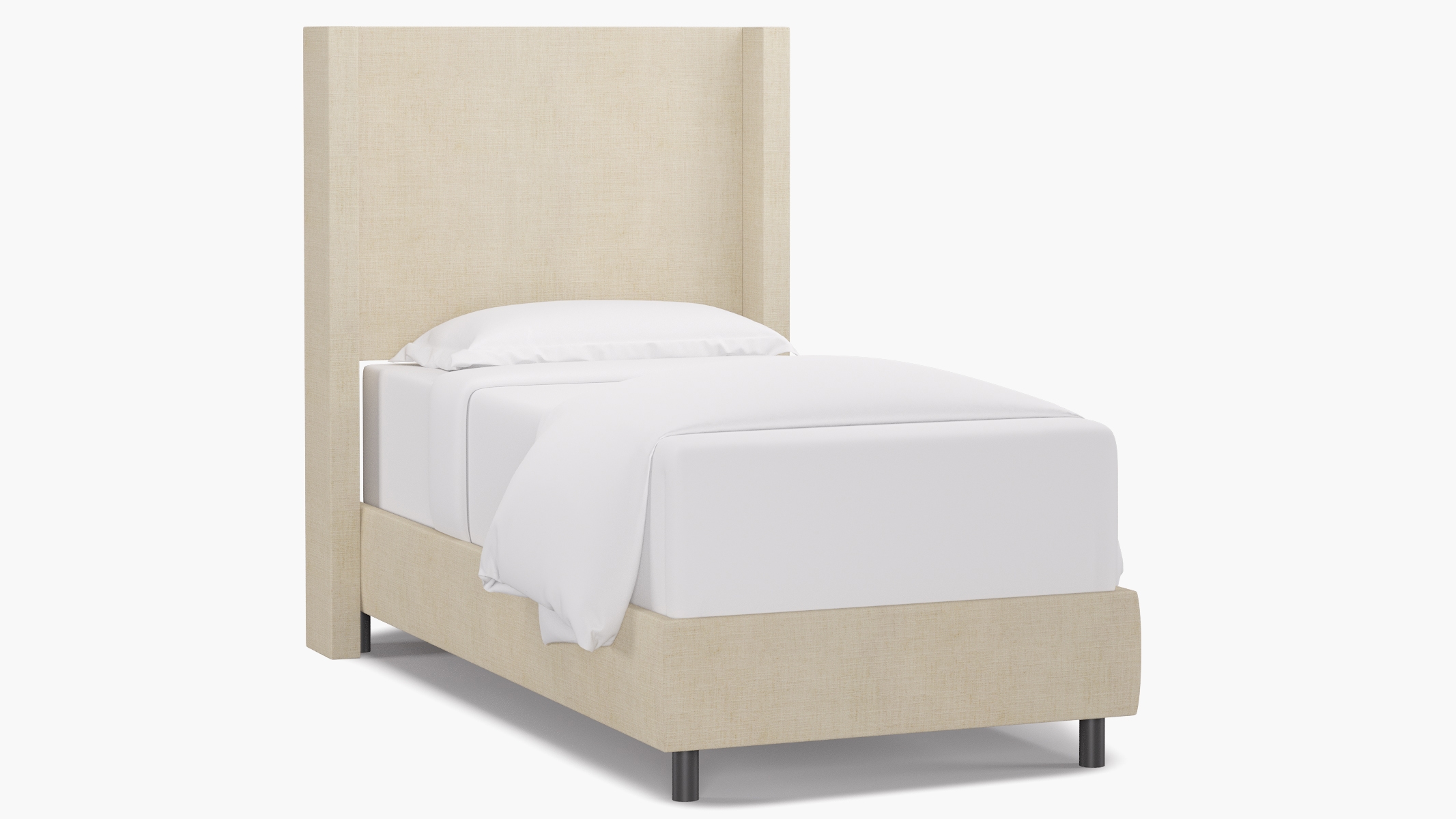 Modern Wingback Bed, Talc Everyday Linen, Twin - Image 0