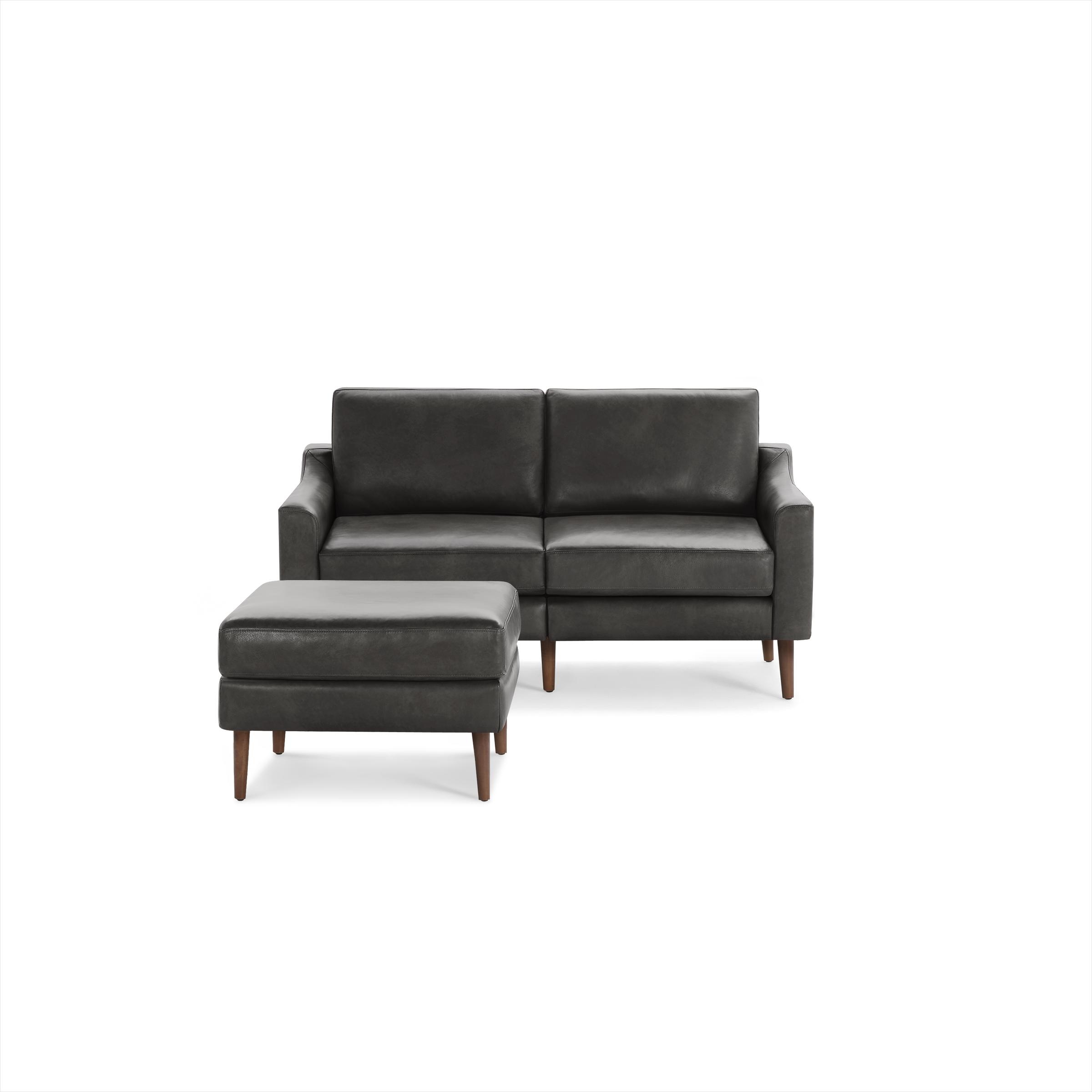 Nomad Leather Loveseat with Ottoman - Slate - Top Grain Leather / Walnut - Wood / Slope - Image 0