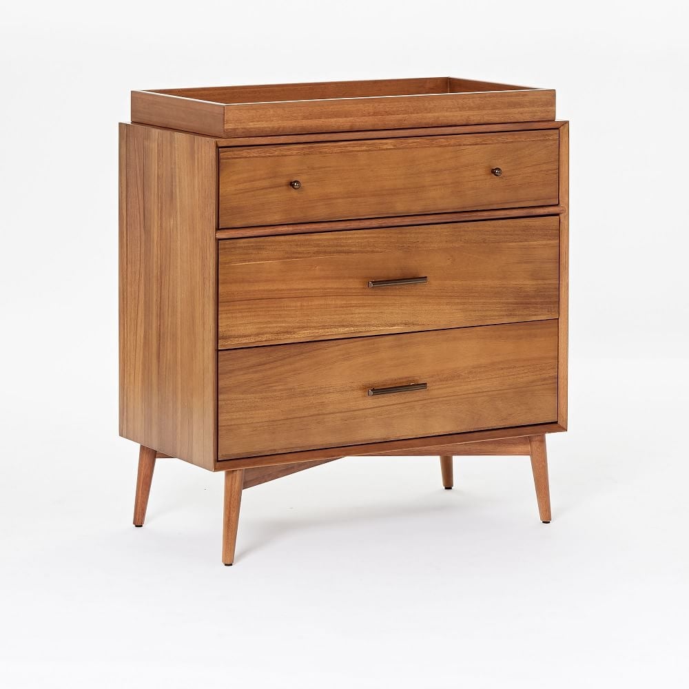Mid-Century 3-Drawer Changing Table and Topper, Acorn, WE Kids - Image 0