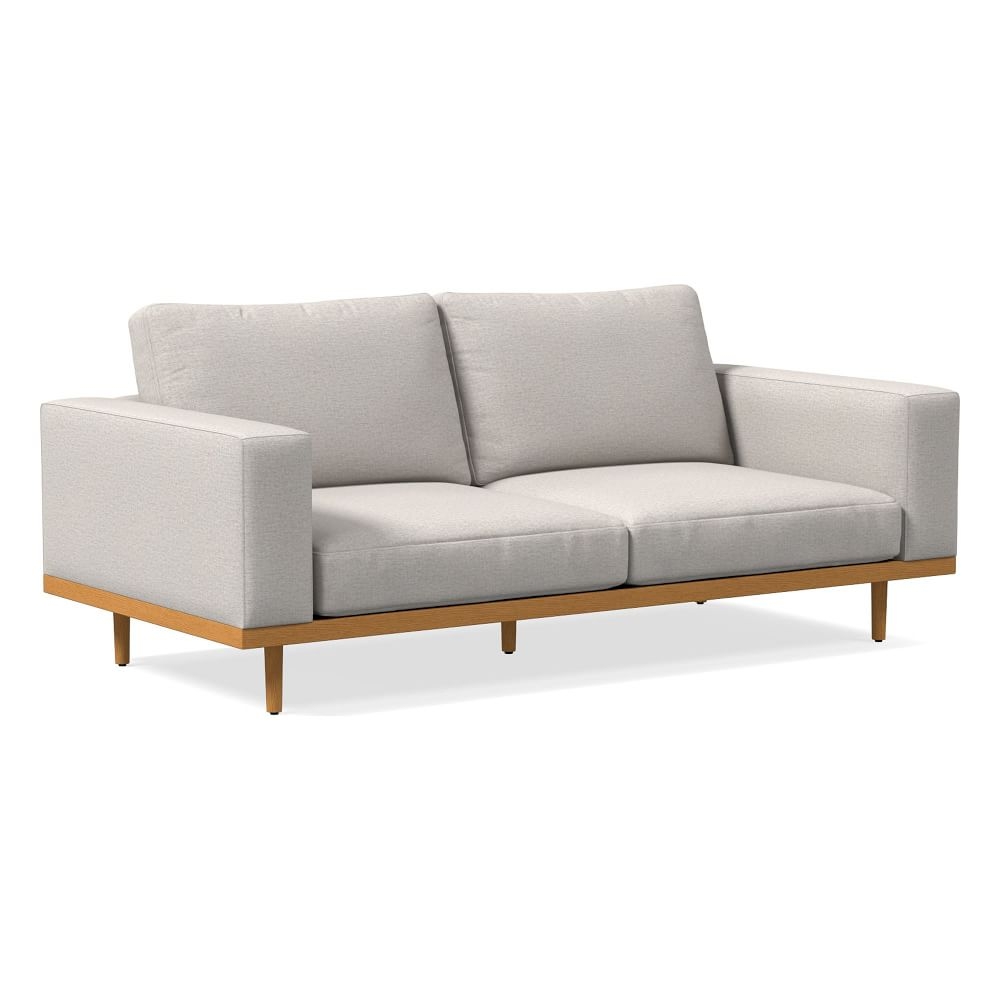 Newport 84" Box Cushion Sofa, Twill, Sand, Almond - Image 0