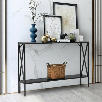 2 Tier Narrow Accent Side Entryway Metal Frame Console Table -Black - Image 0