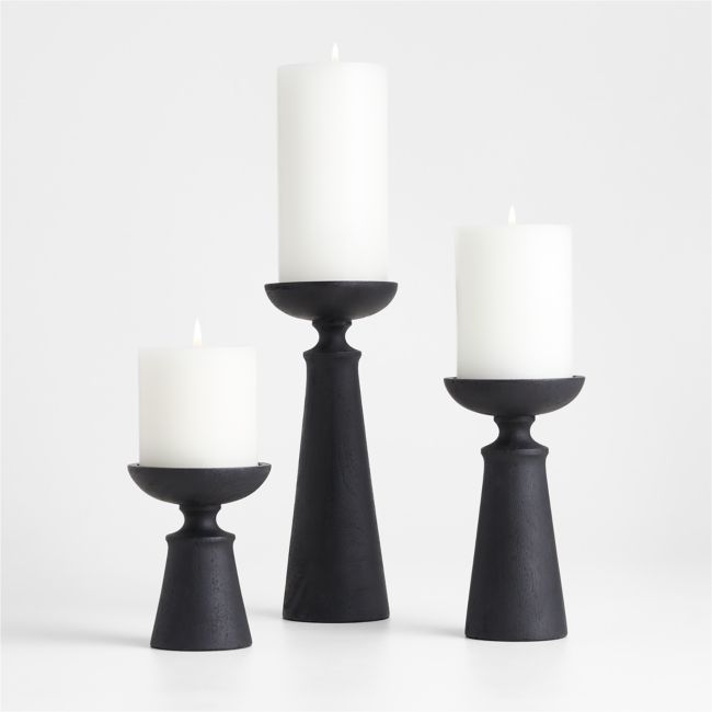 Izumo Ebonized Wood Pillar Holders, Set of 3 - Image 0