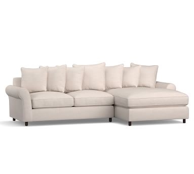 PB Comfort Roll Arm Upholstered Left Arm Loveseat with Wide Chaise Sectional, Box Edge Memory Foam Cushions, Premium Performance Basketweave Light Gray - Image 1