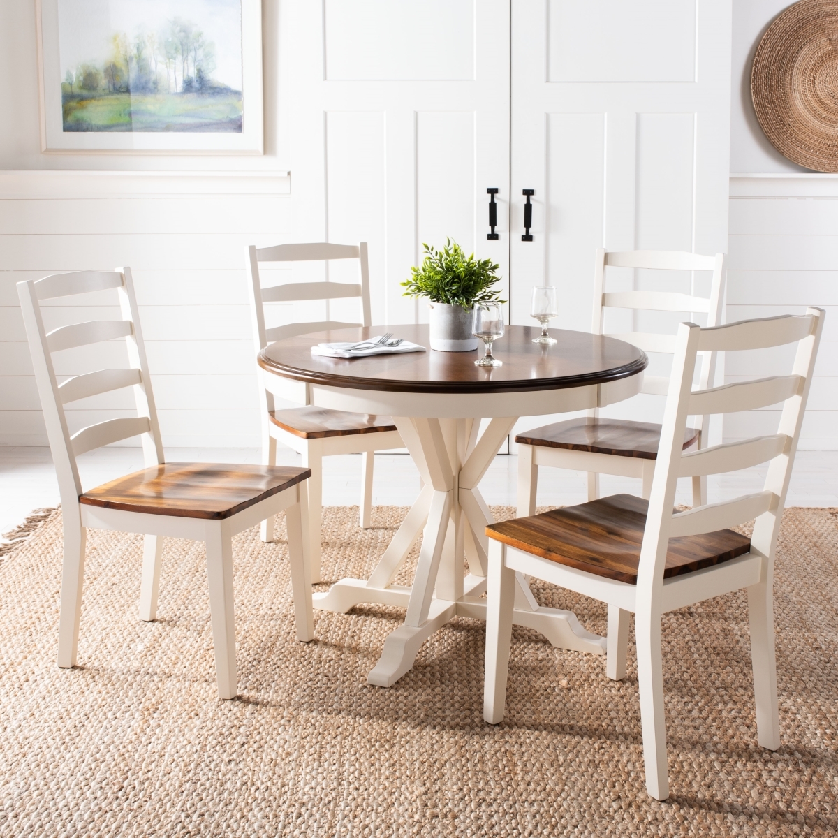 Shay 5 Piece Dining Set - White / Natural - Safavieh - Image 1