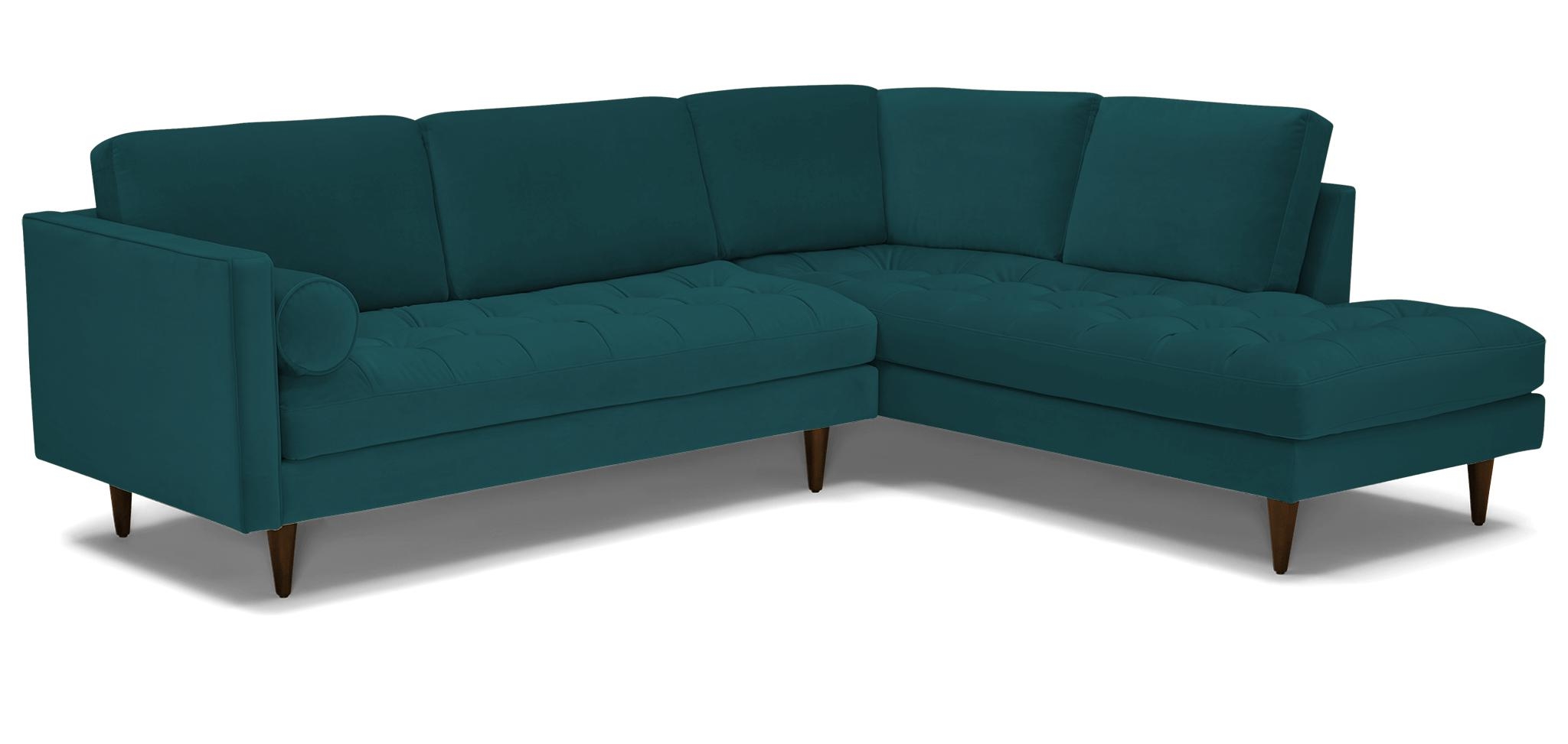 Blue Briar Mid Century Modern Sectional with Bumper - Royale Peacock - Mocha - Left - Image 2