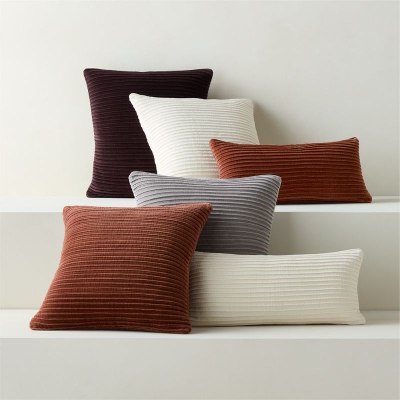 Paola Pleated Sienna Brown Velvet Throw Pillow Cover 20"x20" - Image 2