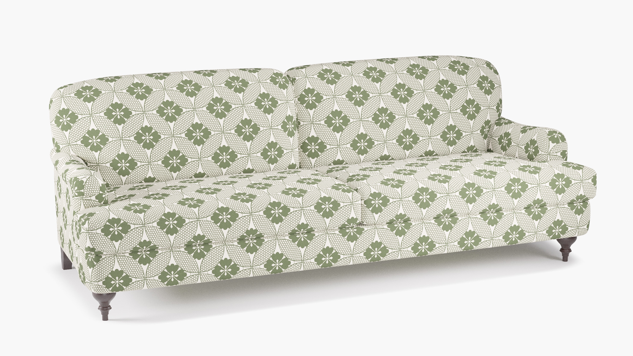 English Roll Arm Sofa, Sage Solaire, Espresso Turned Wood Leg - Image 1