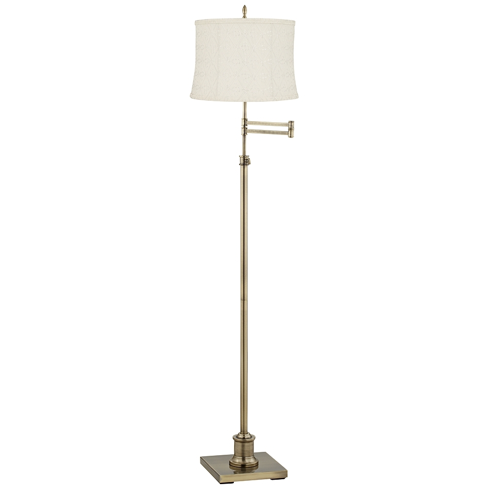 Westbury Antique Brass Swing Arm Floor Lamp with Kolding White Shade - Image 0