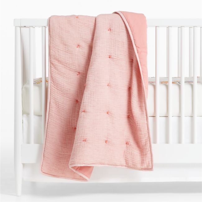 Aire Crinkle Pink Organic Cotton Baby Crib Quilt - Image 0