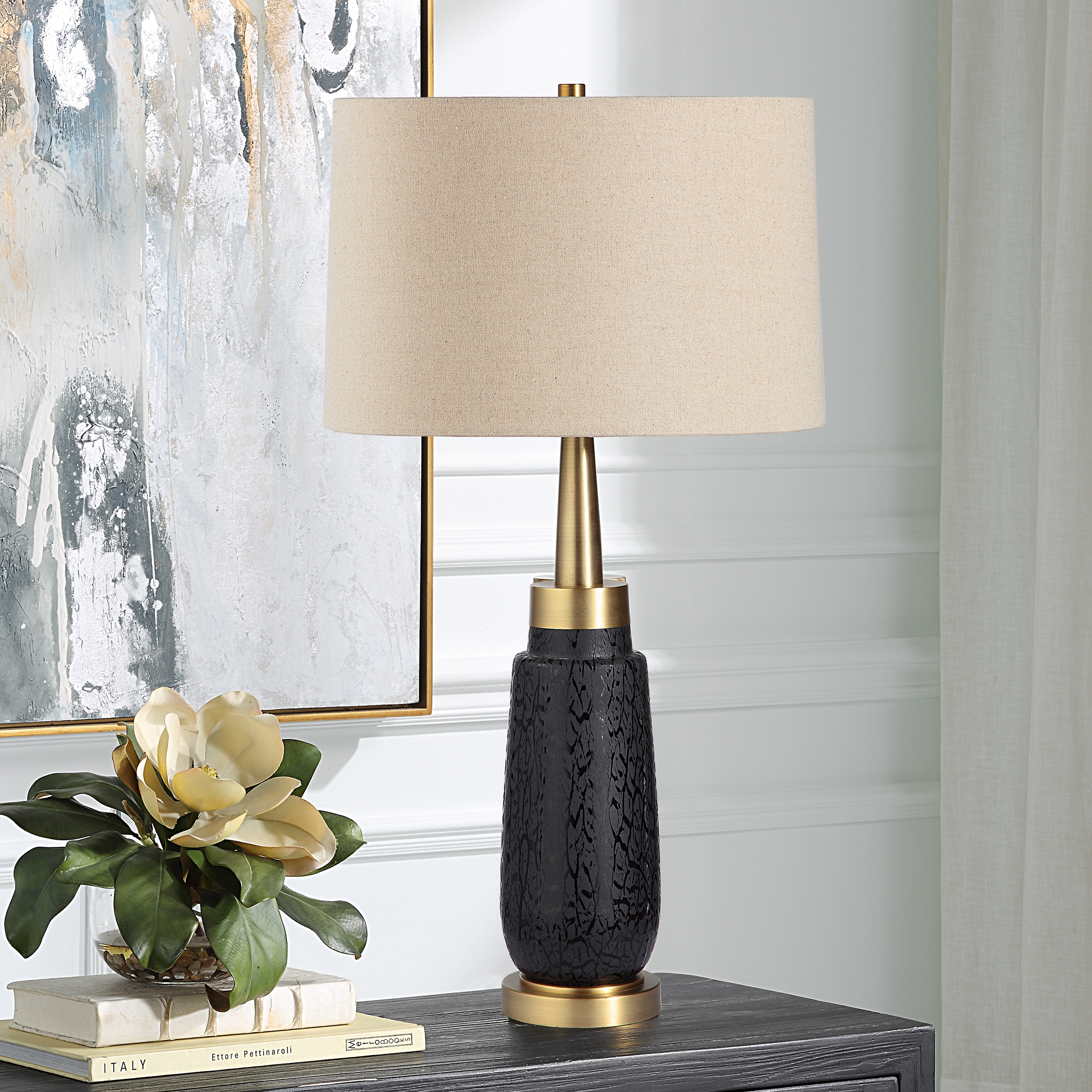 Spyglass Black Wood Grain Table Lamp - Image 2