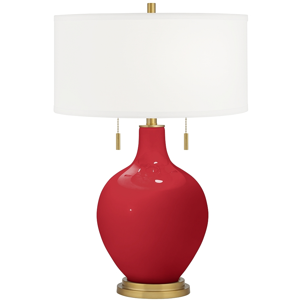 Color Plus Toby Brass 28" High Modern Glass Ribbon Red Table Lamp - Image 0