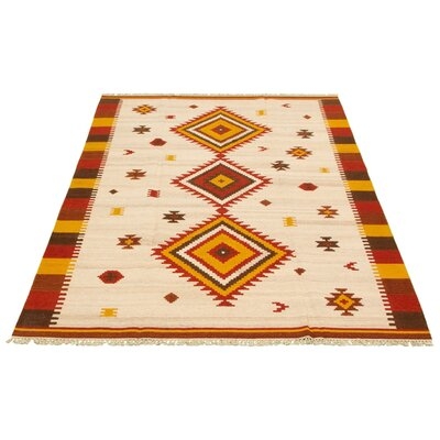 One-of-a-Kind Hand-Knotted New Age 6'6" x 9'8" Wool Area Rug in Ivory/Red/Orange - Image 0