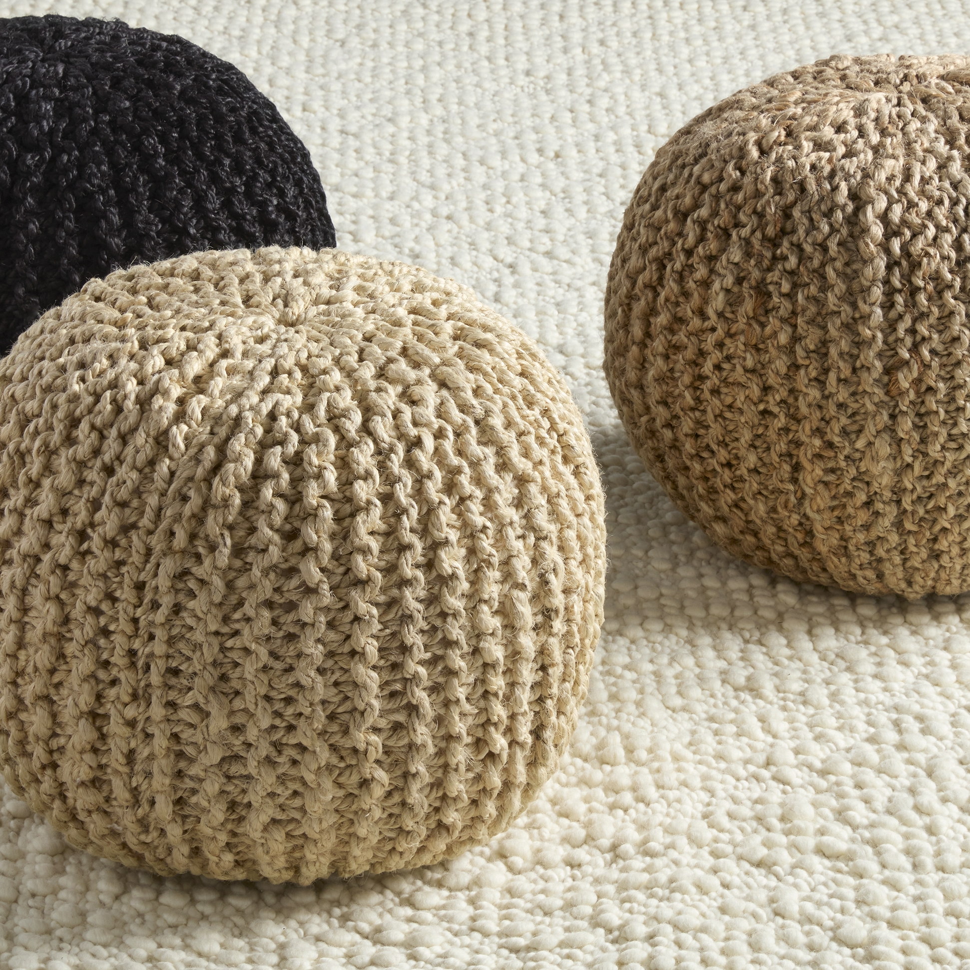 Vibe by Azene Handmade Solid Black Cylinder Pouf - Image 3