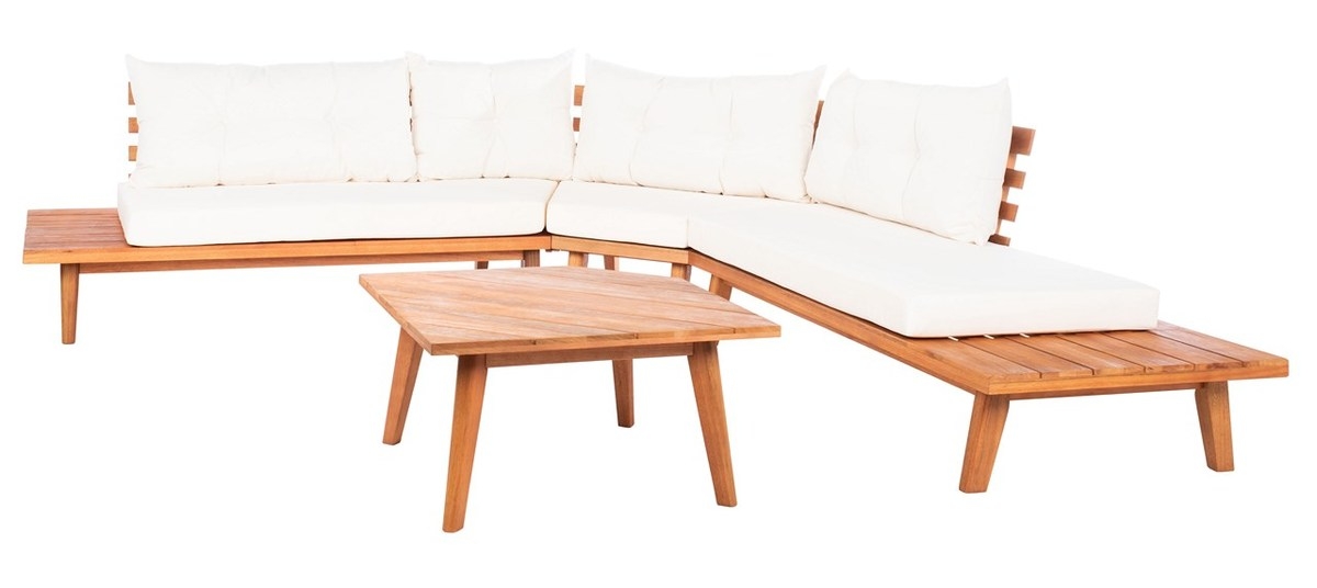 Lansen 4 Pc Corner Living Set - Natural/Bge + Solid Plw - Safavieh - Image 0