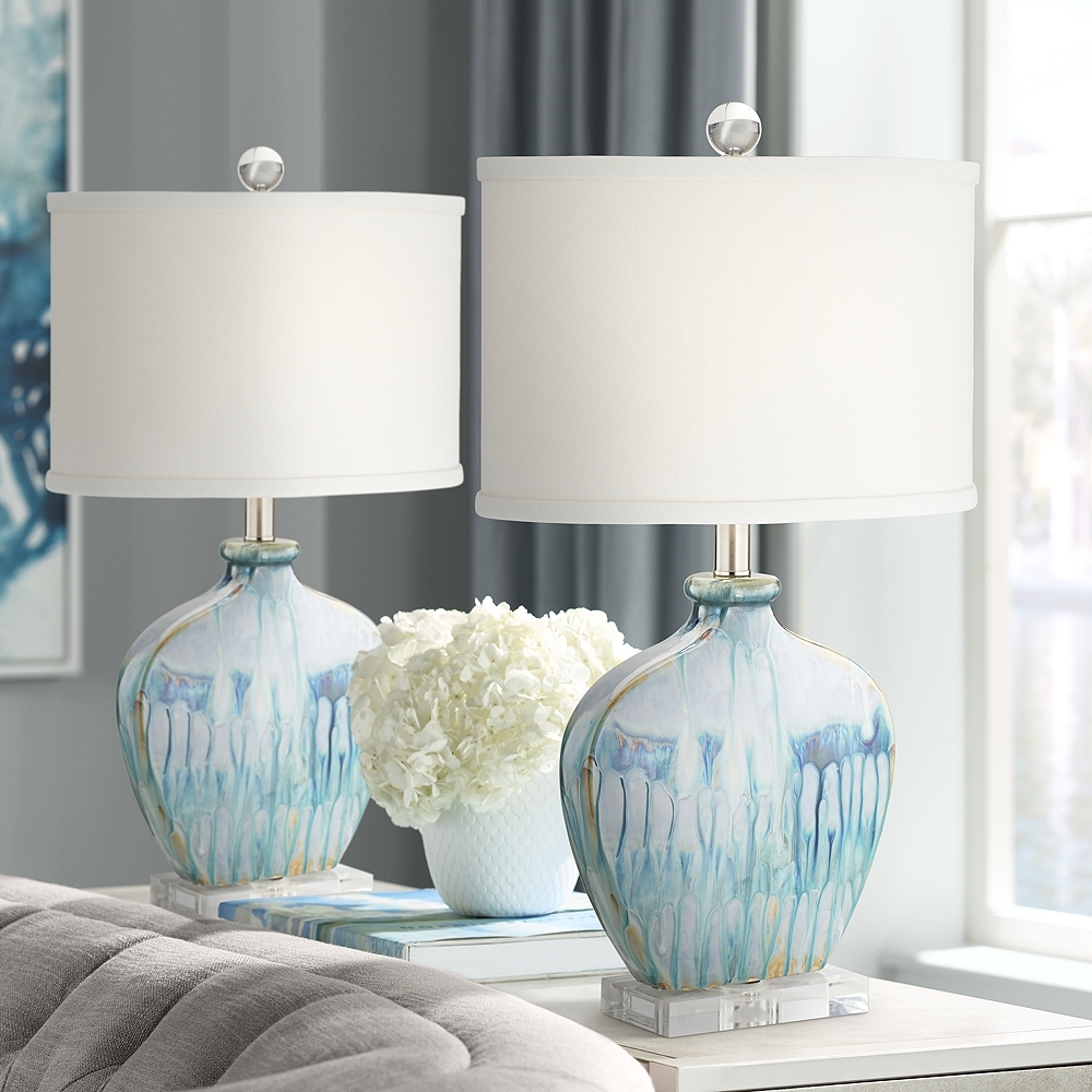 Possini Euro Mia 25" Blue Drip Ceramic Table Lamps Set of 2 - Image 0