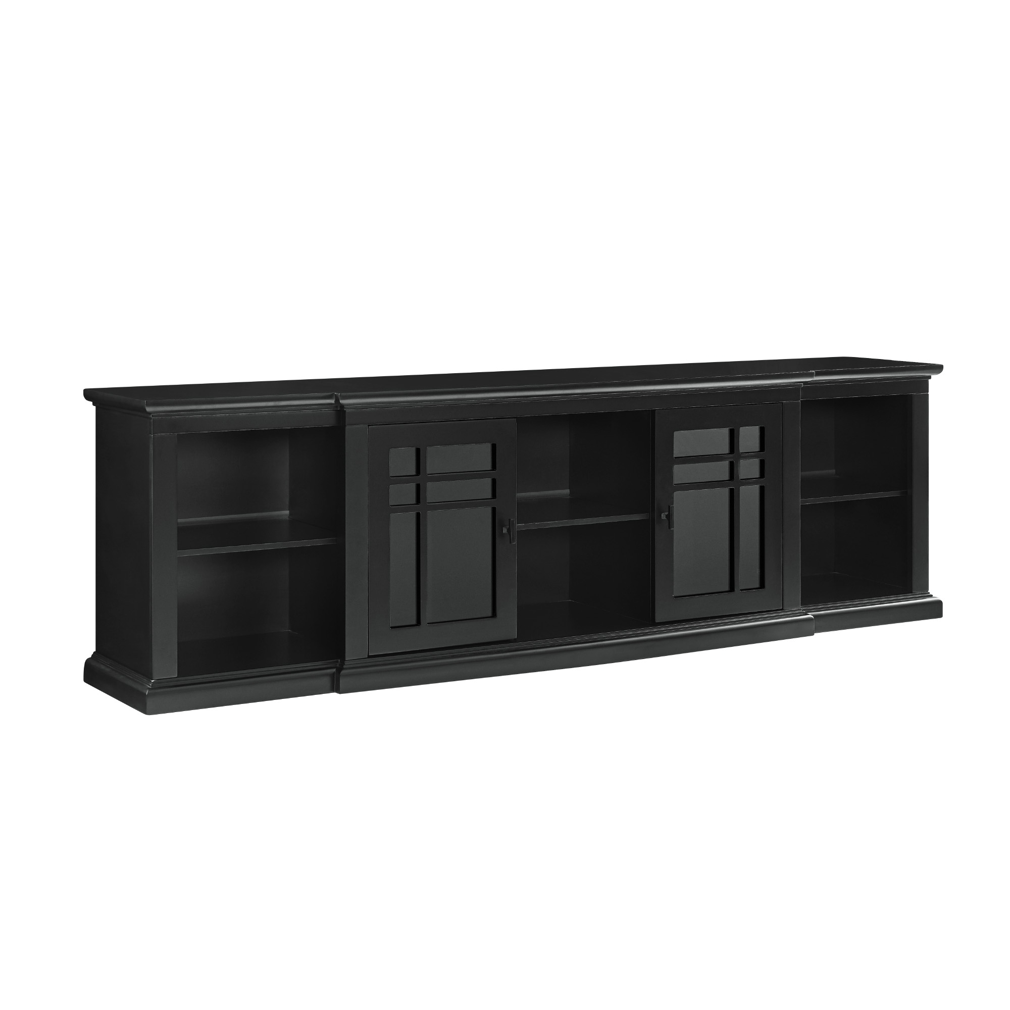 Classic Detailed Glass-Door Storage TV Stand for TVs up to 88” – Black - Image 1