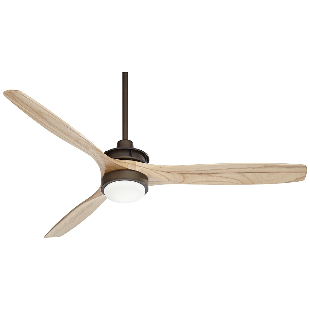 52" Windspun Matte Bronze and Natural Wood LED Ceiling Fan with Remote - Image 0