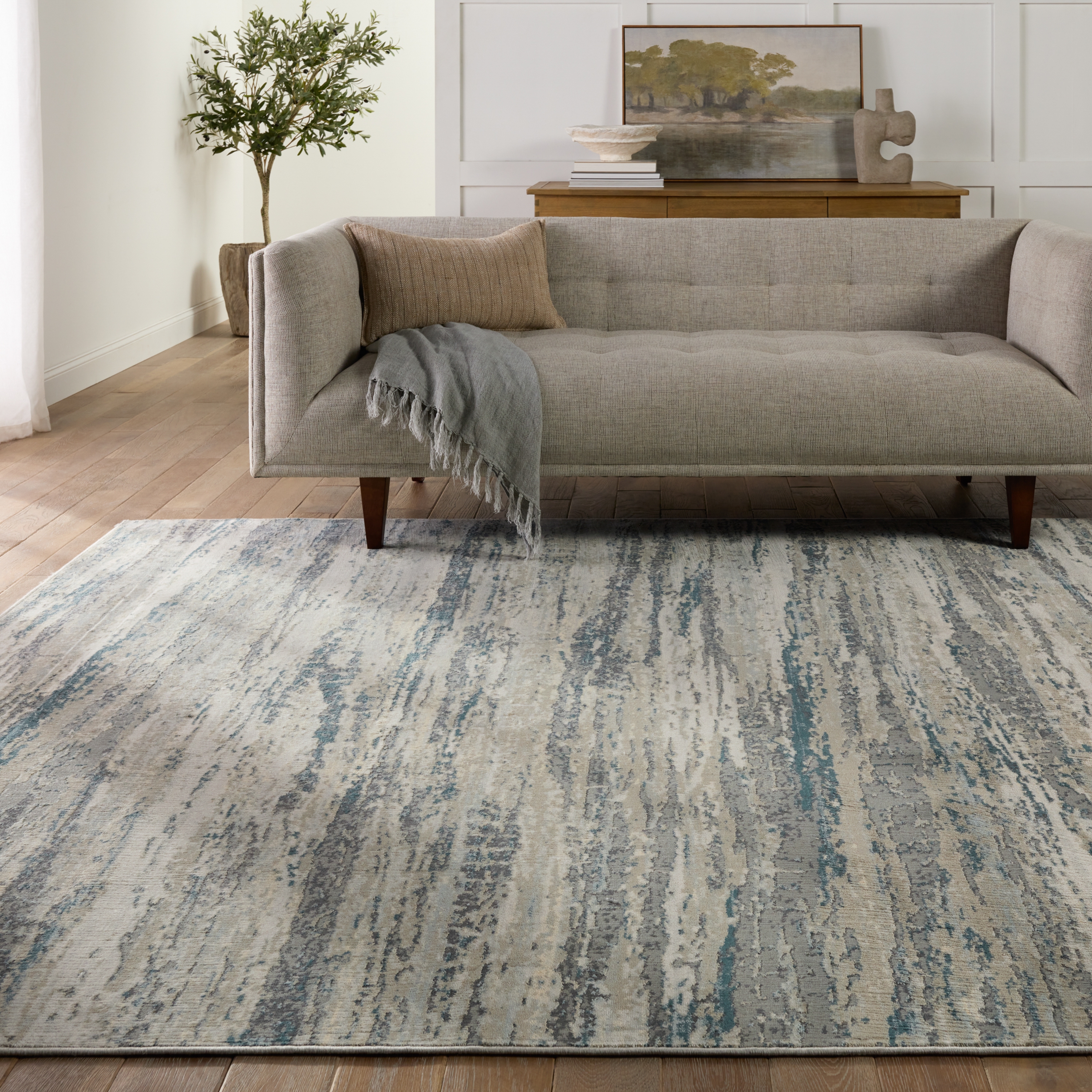 Anomia Abstract Blue/ Taupe Area Rug (6'6"X9'6") - Image 5