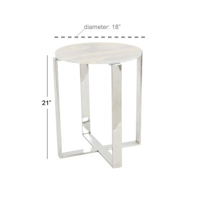 White Marble And Stainless Steel Modern Accent Table, 21X18x18 - Image 0