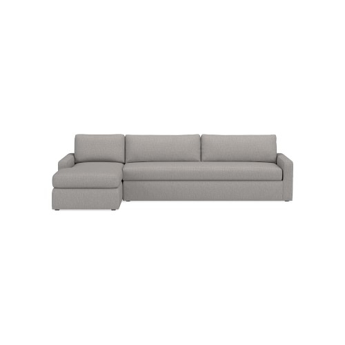 Ghent Sq Slipcovered L-2Pc L Sofa w/Chaise, Down Cushion, Perennials Performance Melange Weave, Fog, - Image 0