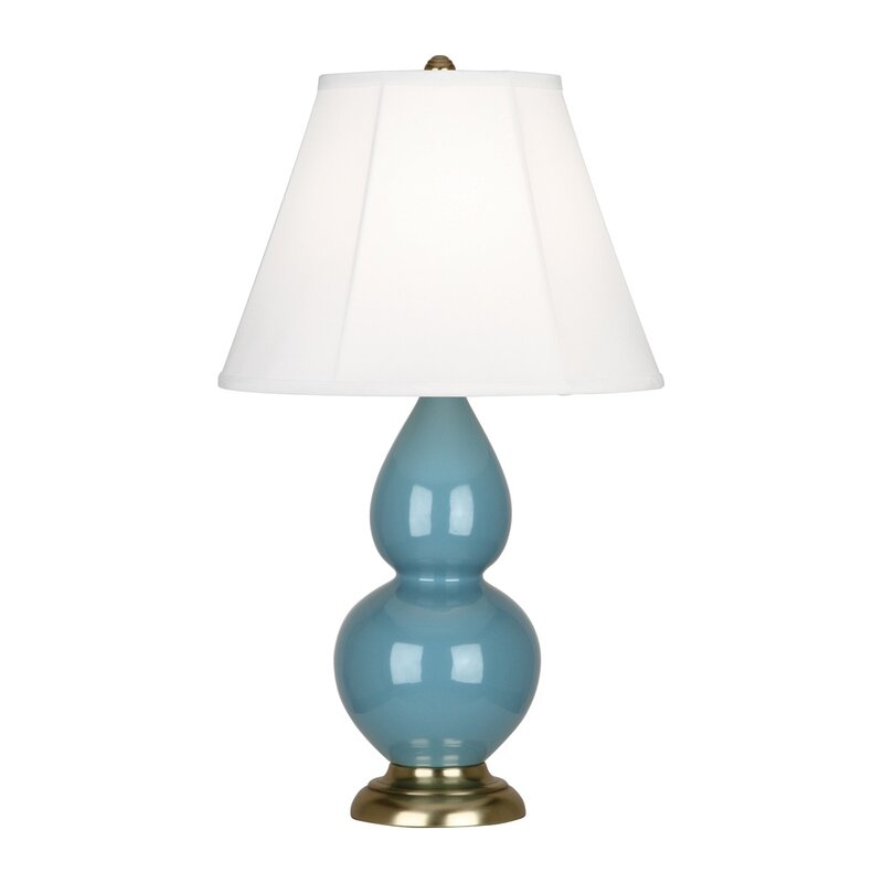 Robert Abbey Small Double Gourd 22.75"" H Ceramic Bell Table Lamp in Blue/Ivory - Image 0