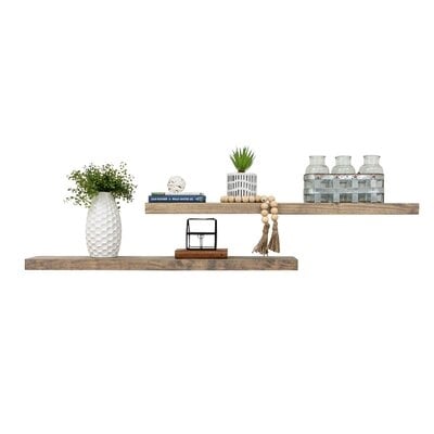Grant 2 Piece Rectangle Pine Solid Wood Floating Shelf - Image 0