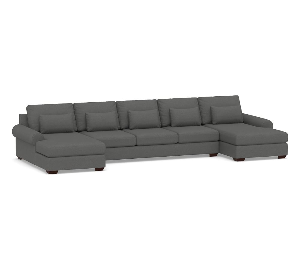Big Sur Roll Arm Upholstered Deep Seat U-Chaise Grand Sofa Sectional, Down Blend Wrapped Cushions, Park Weave Charcoal - Image 0