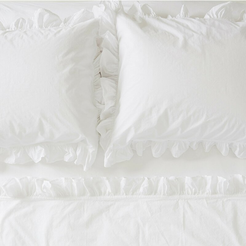 Rachel Ashwell Lilliput Ruffle 275 Thread Count Solid 100% Cotton Flat Sheet Size: Queen, Color: White - Image 0